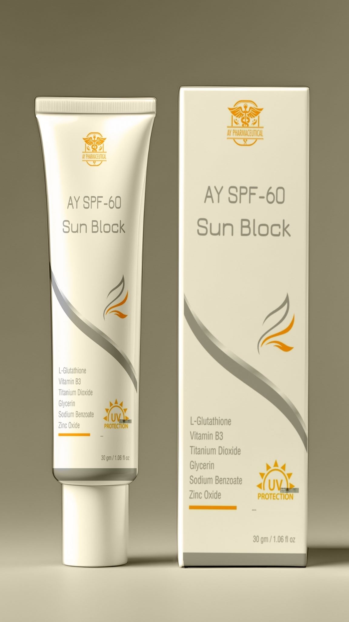 AY SPF-60 Sun Block | Broad Spectrum UV Protection with Glutathione & Vitamin B3 – 30g